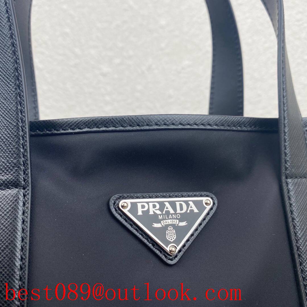 Prada minimalist black leather tote shoulder modern twist shopping handbag bag 3A copy