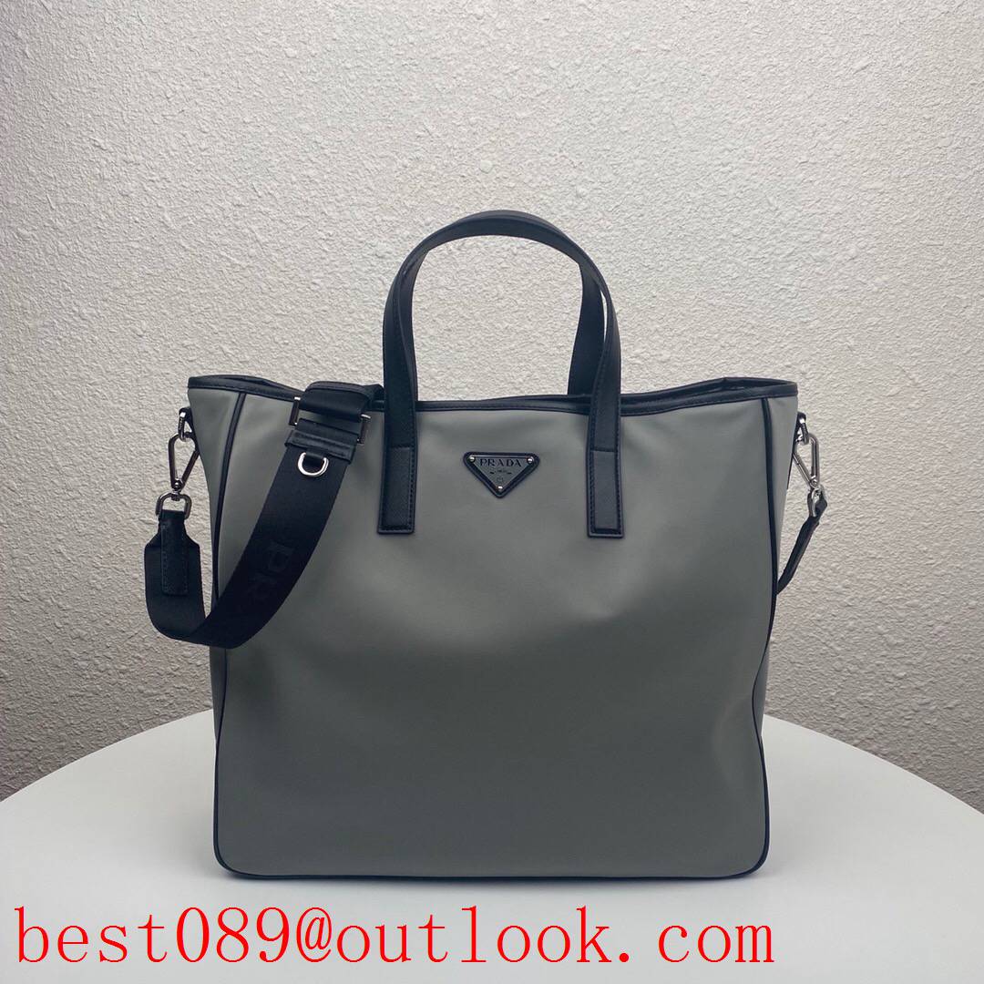 Prada minimalist modern twist shopping grey leather tote shoulder bag 3A copy