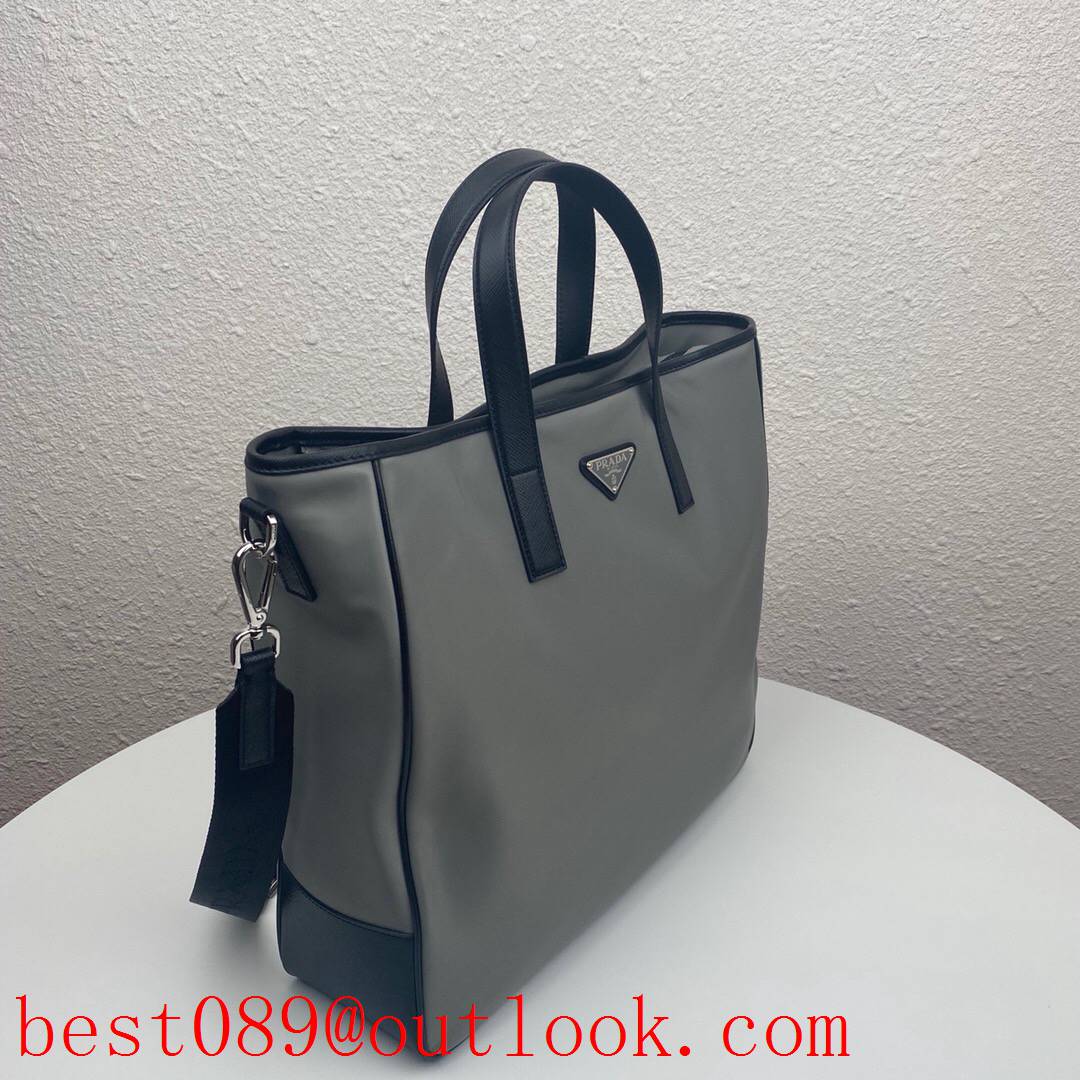 Prada minimalist modern twist shopping grey leather tote shoulder bag 3A copy