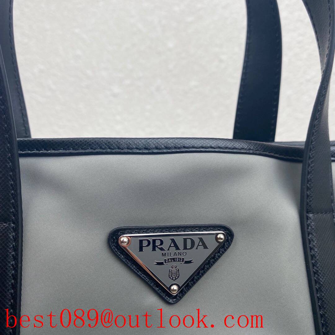 Prada minimalist modern twist shopping grey leather tote shoulder bag 3A copy