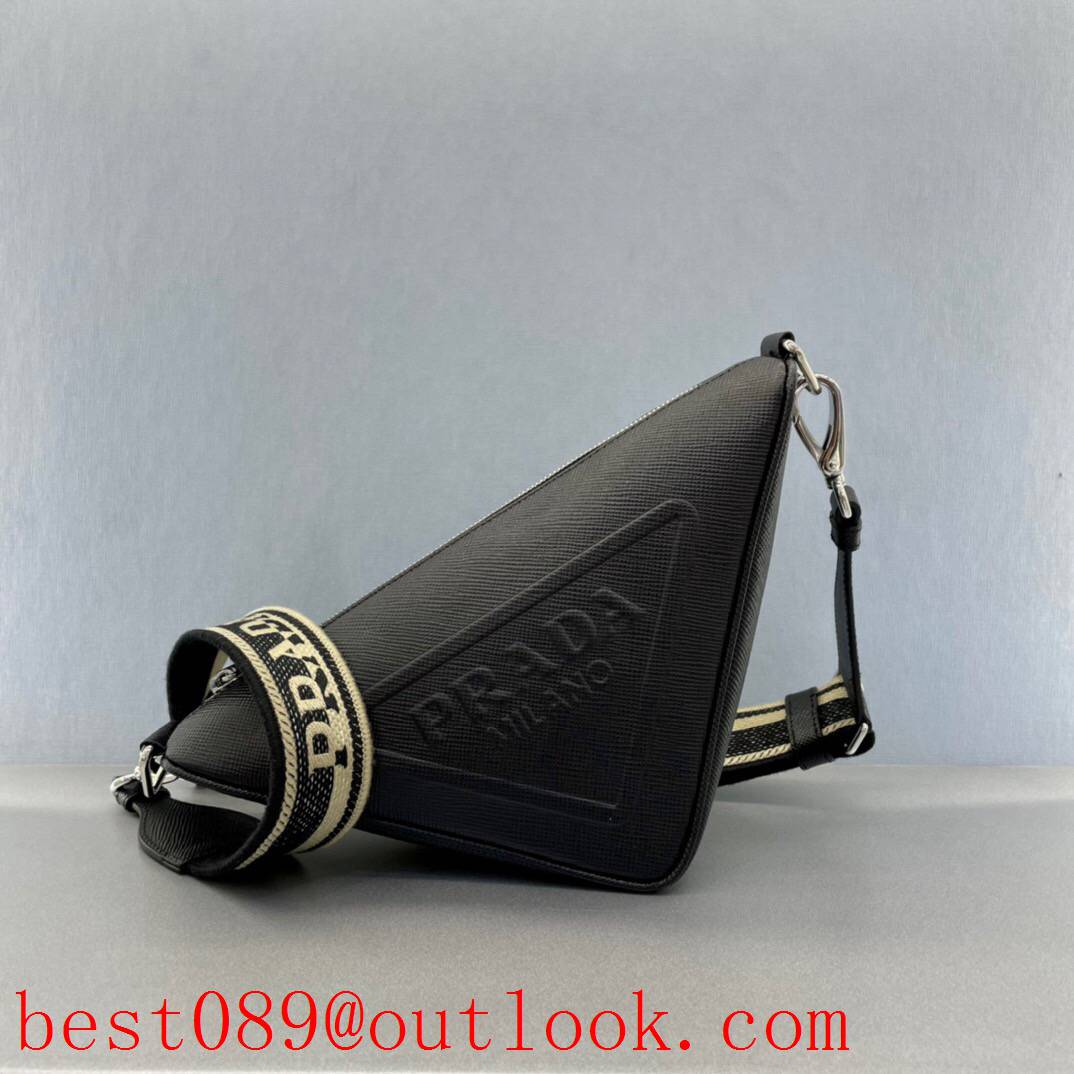 Prada unisex black thick cross triangle adjustable shoulder strap small bag 3A copy