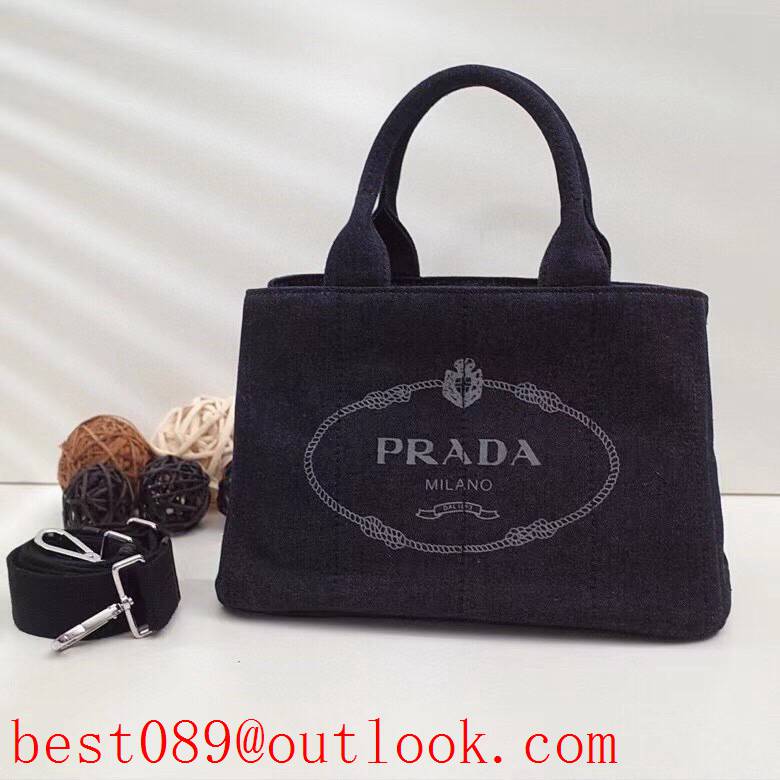 Prada deminblue medium tote shoulder beach handbag 3A copy
