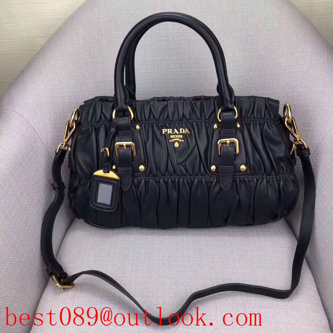 Prada large Crinkled lambskin bronze hardware black shoulder handbag 3A copy