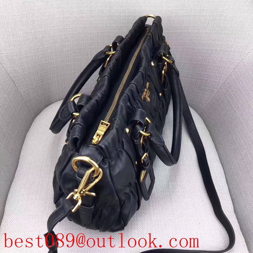 Prada large Crinkled lambskin bronze hardware black shoulder handbag 3A copy