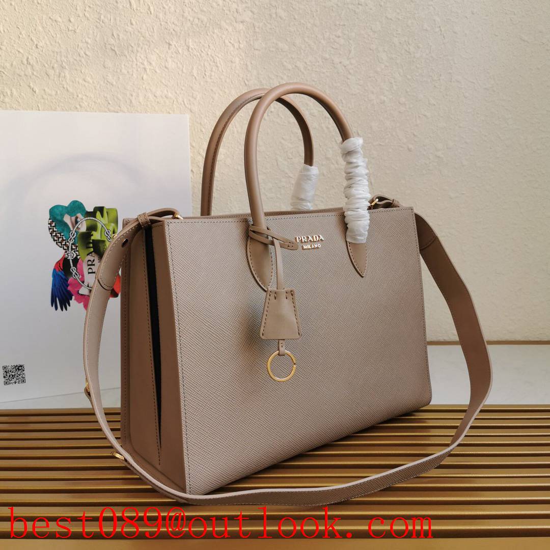 Prada camel Leather tote shoulder large Saffiano handbag 3A copy