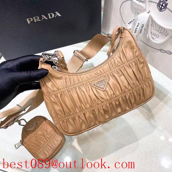 Prada cream tote shoulder leather soft bucket handbag 3A copy