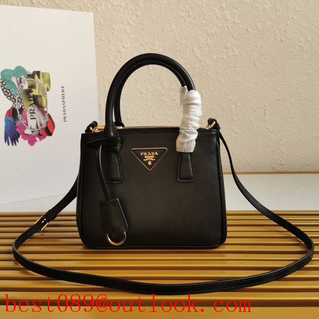Prada Saffiano top-of-the-line brushed leather black medium shoulder strap hardware tote bag 3A copy