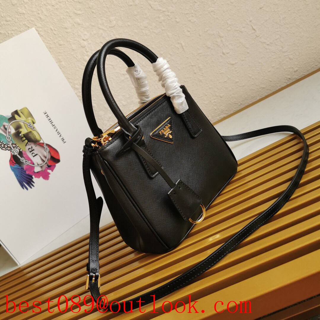 Prada Saffiano top-of-the-line brushed leather black medium shoulder strap hardware tote bag 3A copy