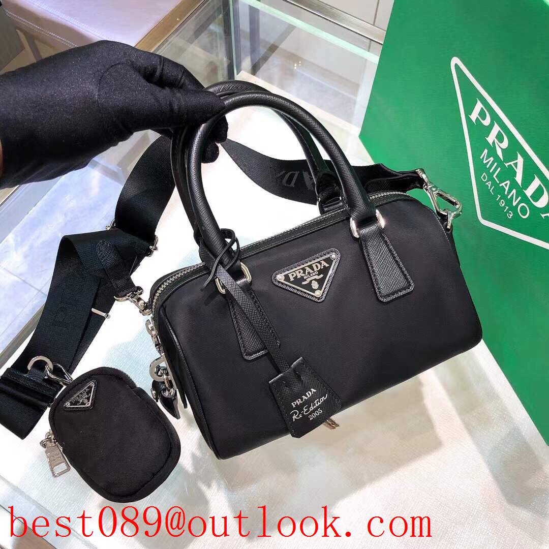 Prada black lady waterproof handbag shoulder leather bag 3A copy