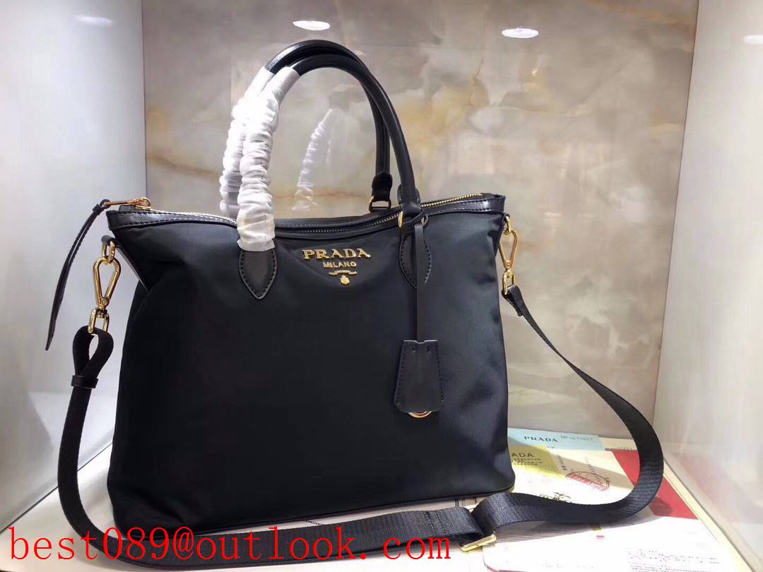 Prada nylon black with leather tote big space shoulder shopping bag 3A copy