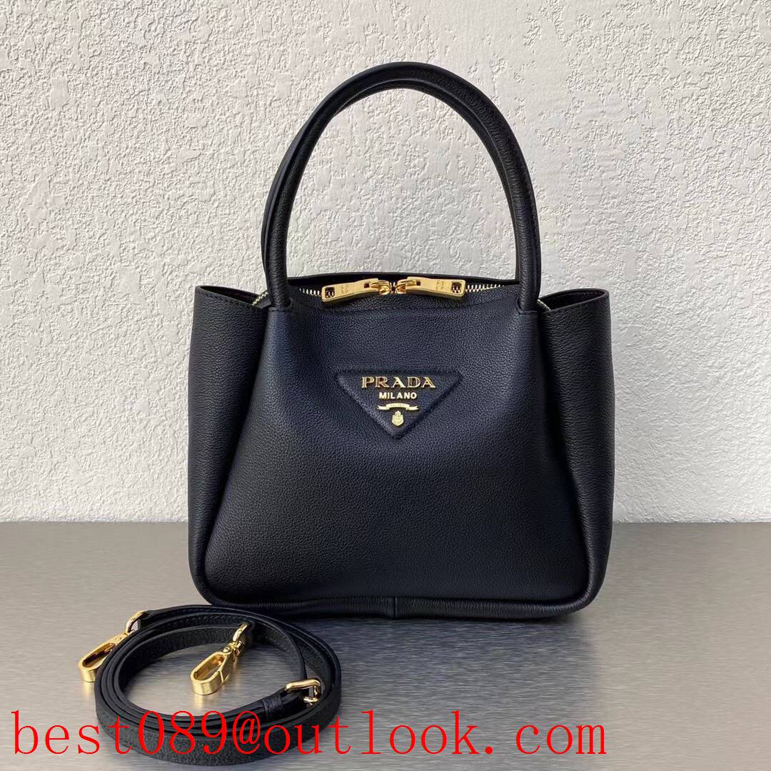 Prada black medium tote shoulder handbag leather lady bag 3A copy