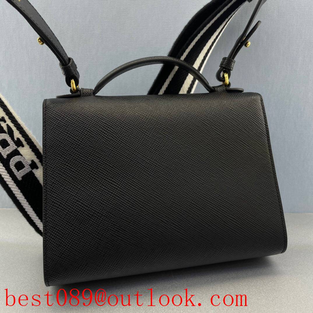 Prada black Leather Handle Detachable Logo Print small Embroidered Web Shoulder crossobody bag 3A copy