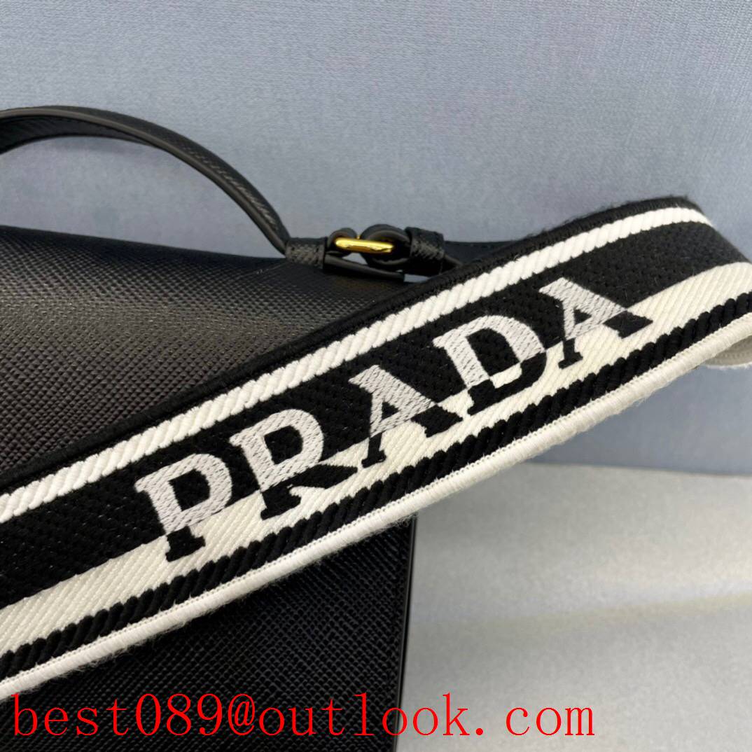 Prada black Leather Handle Detachable Logo Print small Embroidered Web Shoulder crossobody bag 3A copy