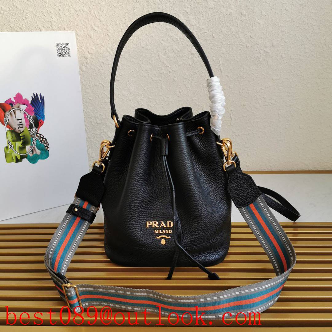 Prada black calfskin Leather handles Detachable and adjustable multicoloured fabric shoulder straps lady bag 3A copy