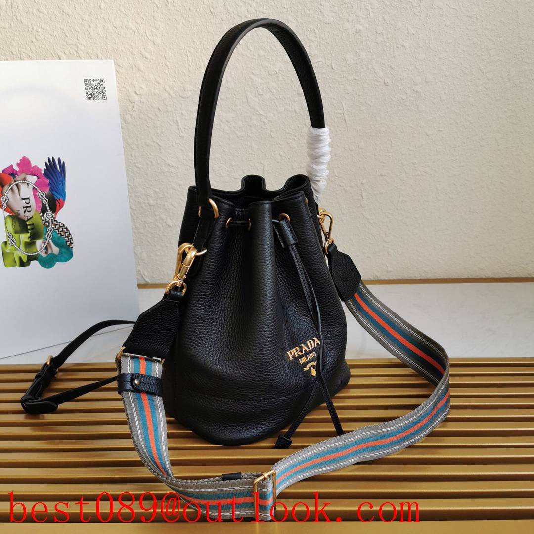 Prada black calfskin Leather handles Detachable and adjustable multicoloured fabric shoulder straps lady bag 3A copy