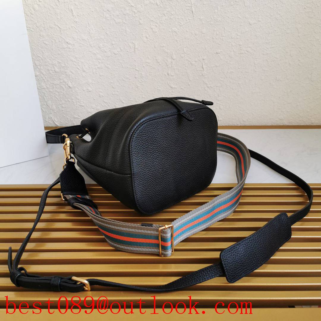 Prada black calfskin Leather handles Detachable and adjustable multicoloured fabric shoulder straps lady bag 3A copy