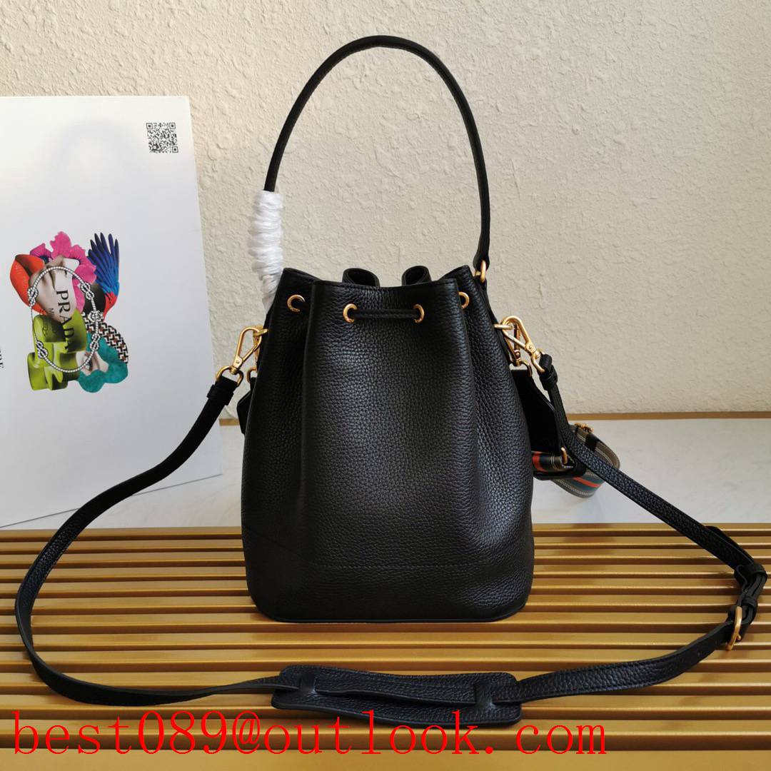 Prada black calfskin Leather handles Detachable and adjustable multicoloured fabric shoulder straps lady bag 3A copy