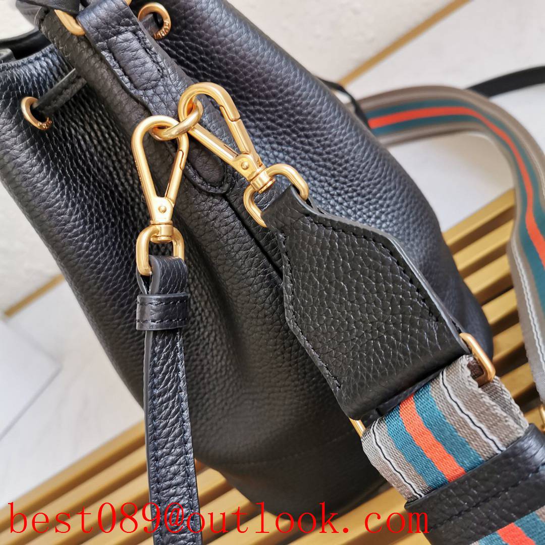 Prada black calfskin Leather handles Detachable and adjustable multicoloured fabric shoulder straps lady bag 3A copy