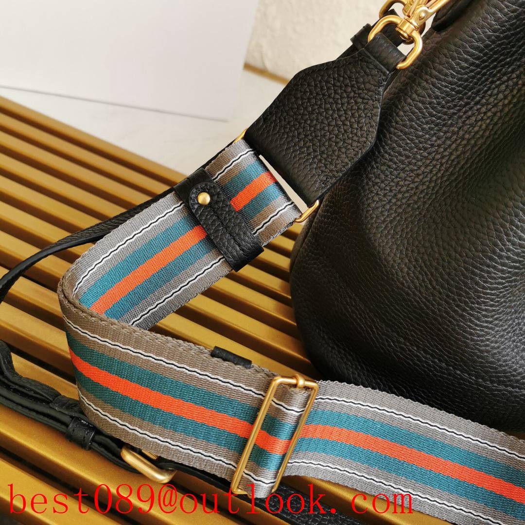 Prada black calfskin Leather handles Detachable and adjustable multicoloured fabric shoulder straps lady bag 3A copy