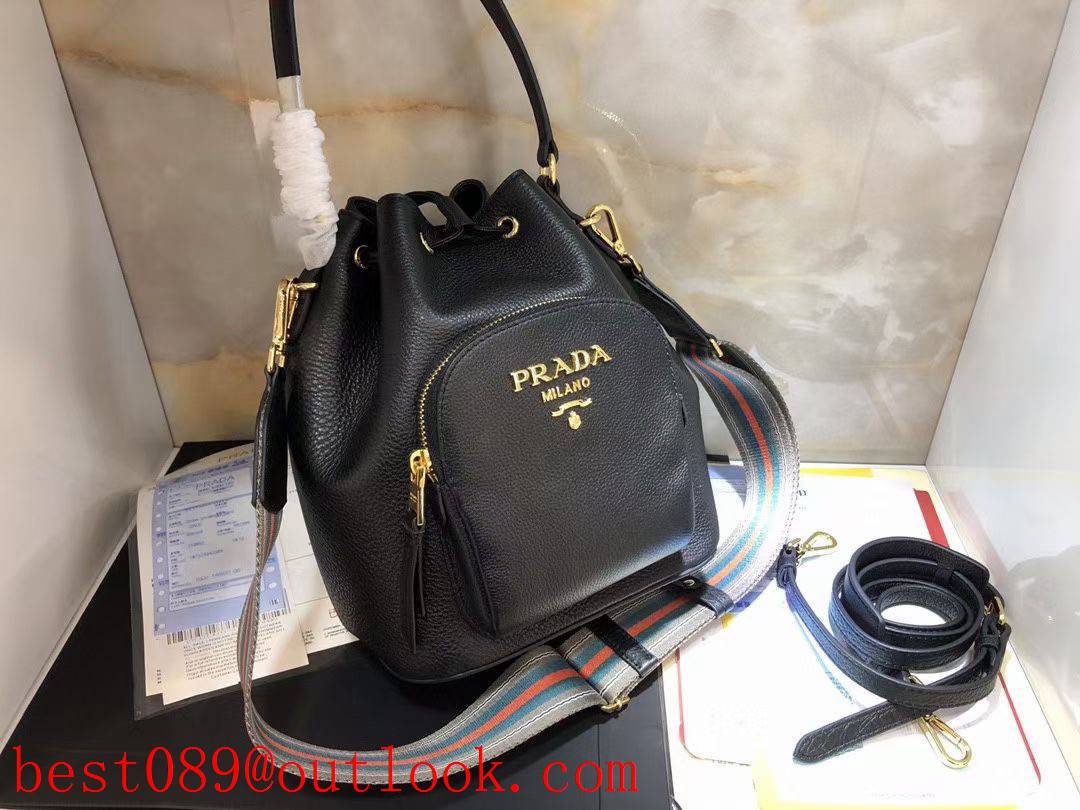 Prada black medium Bucket Bag Imported Calfskin Deerskin Texture Leather Handle handbag 3A copy