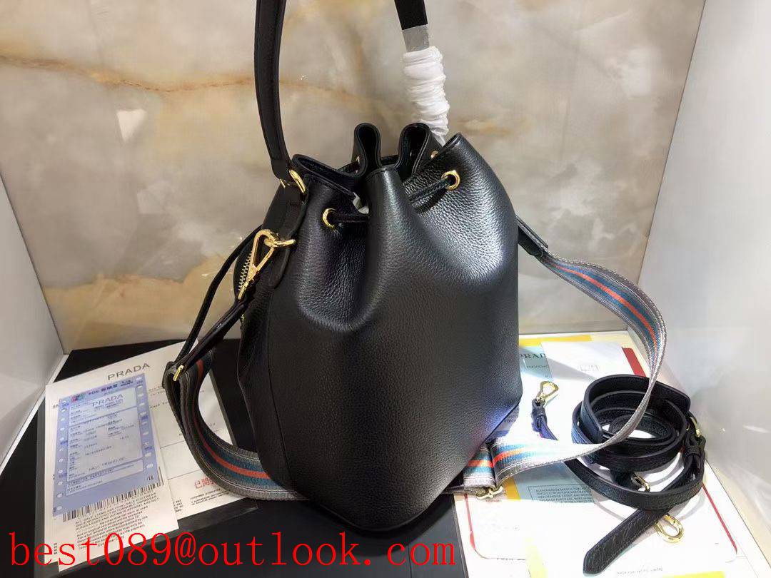 Prada black medium Bucket Bag Imported Calfskin Deerskin Texture Leather Handle handbag 3A copy