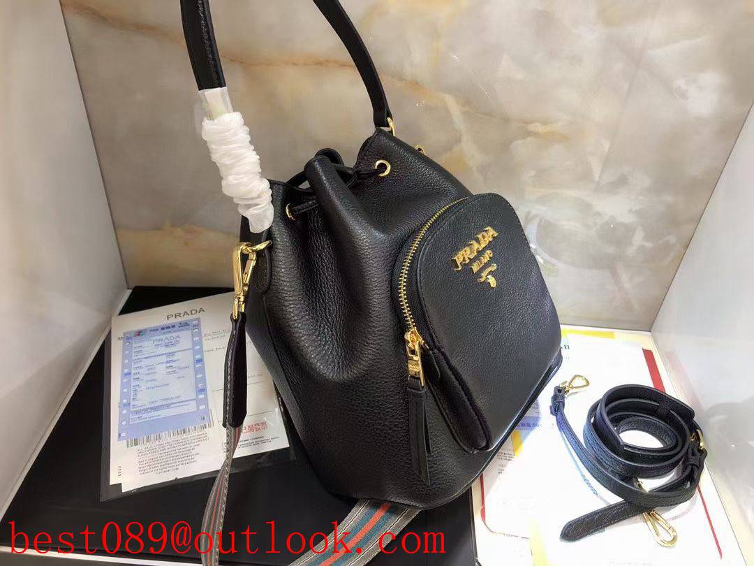 Prada black medium Bucket Bag Imported Calfskin Deerskin Texture Leather Handle handbag 3A copy