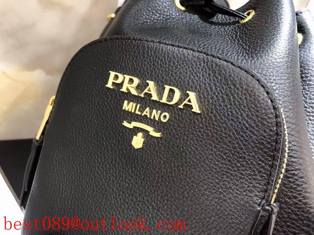 Prada black medium Bucket Bag Imported Calfskin Deerskin Texture Leather Handle handbag 3A copy