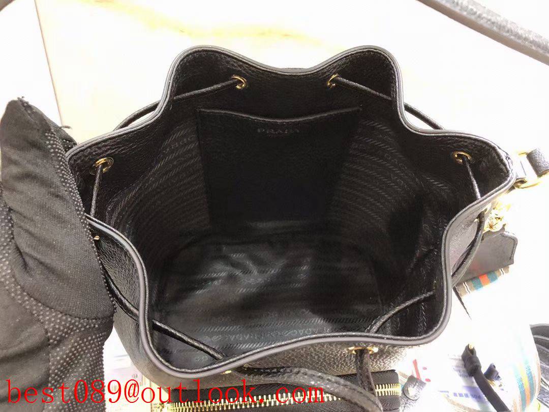 Prada black medium Bucket Bag Imported Calfskin Deerskin Texture Leather Handle handbag 3A copy