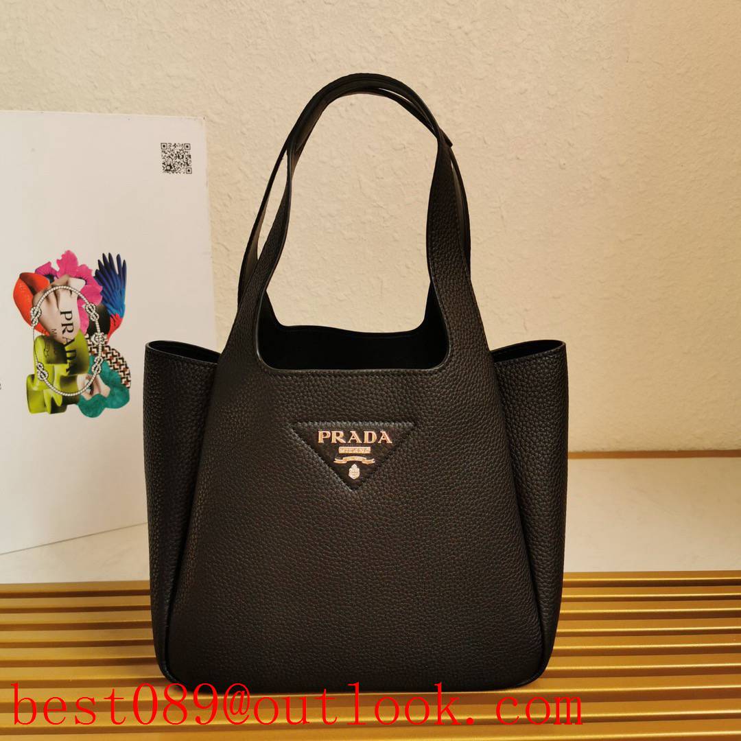 Prada black medium tote shoulder handbag leather lady bag 3A copy