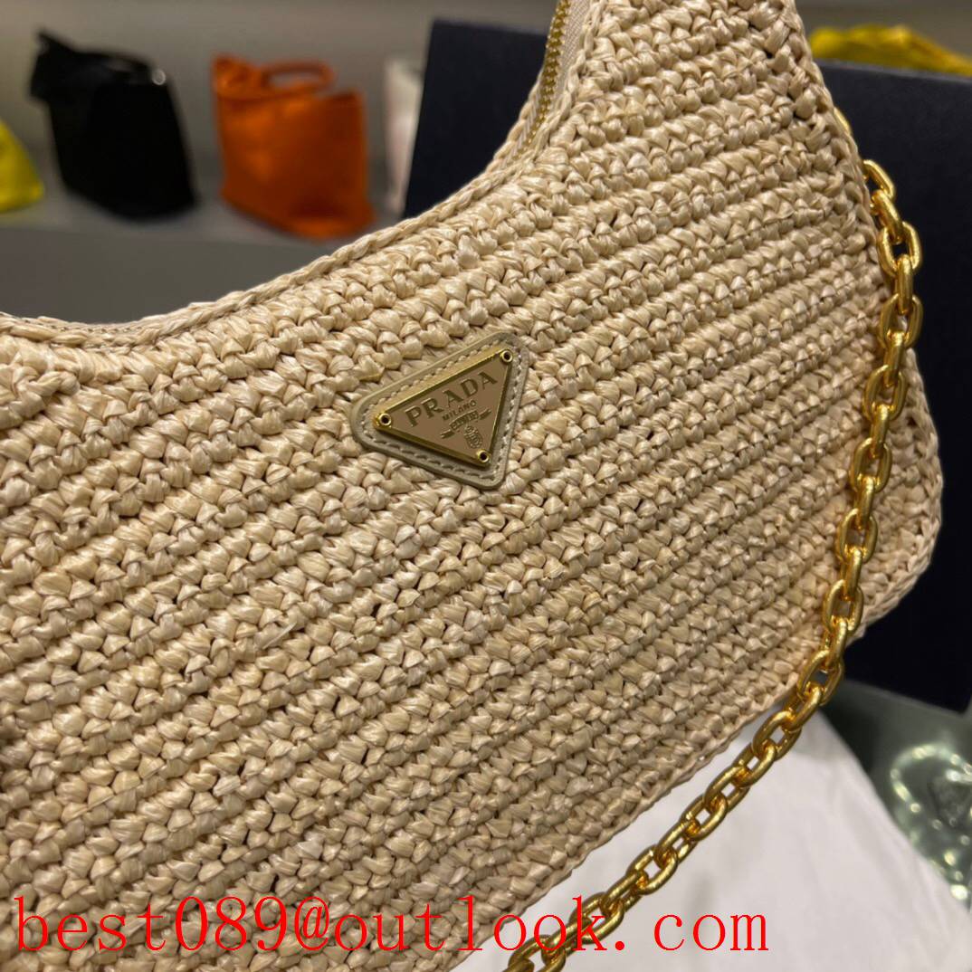 Prada pure hand-woven 3-in-1 design camel chain shoulder handbag 3A copy