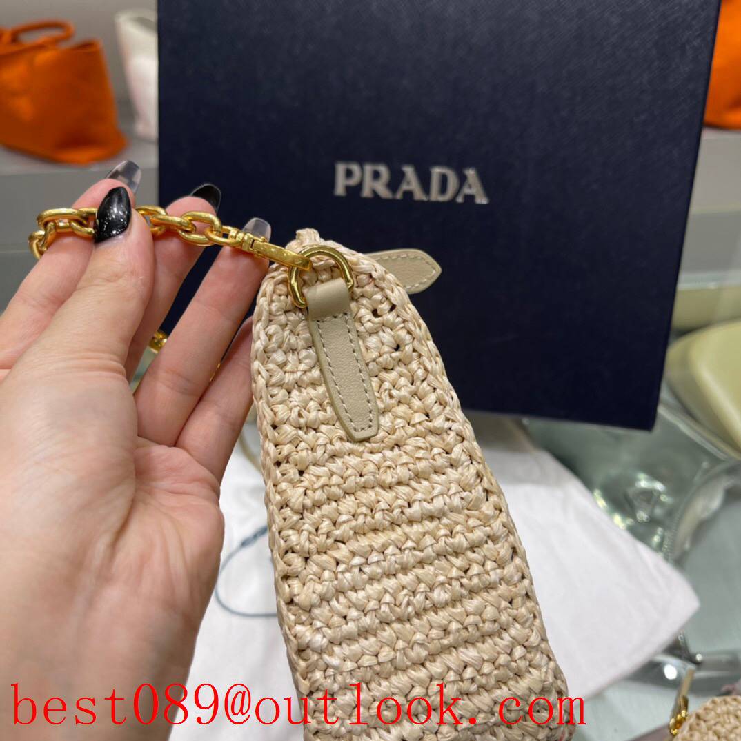 Prada pure hand-woven 3-in-1 design camel chain shoulder handbag 3A copy