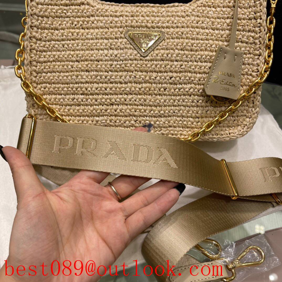 Prada pure hand-woven 3-in-1 design camel chain shoulder handbag 3A copy