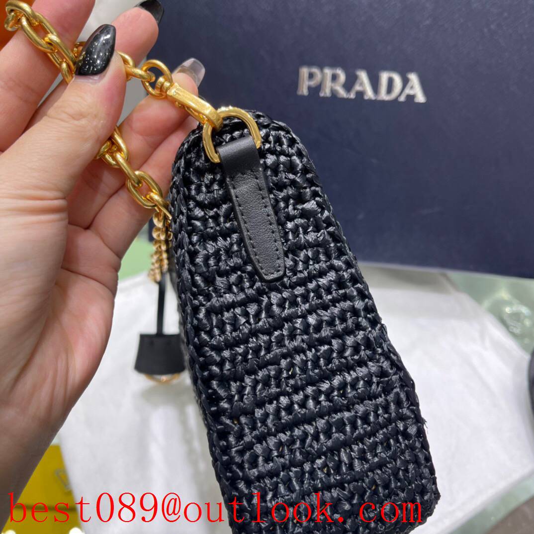 Prada medium black hand woven shoulder crossbody bag chain shoulder handbag 3A copy