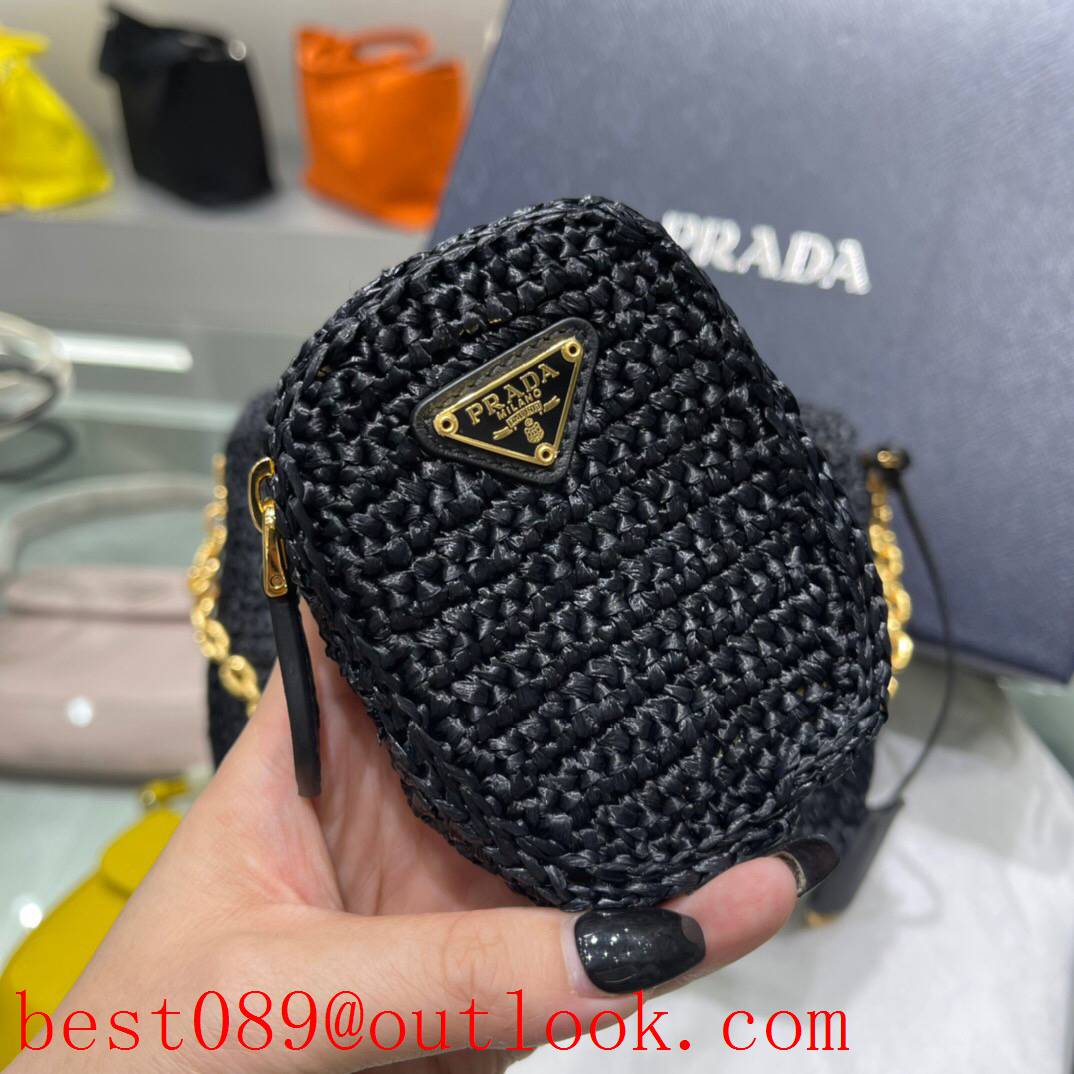 Prada medium black hand woven shoulder crossbody bag chain shoulder handbag 3A copy