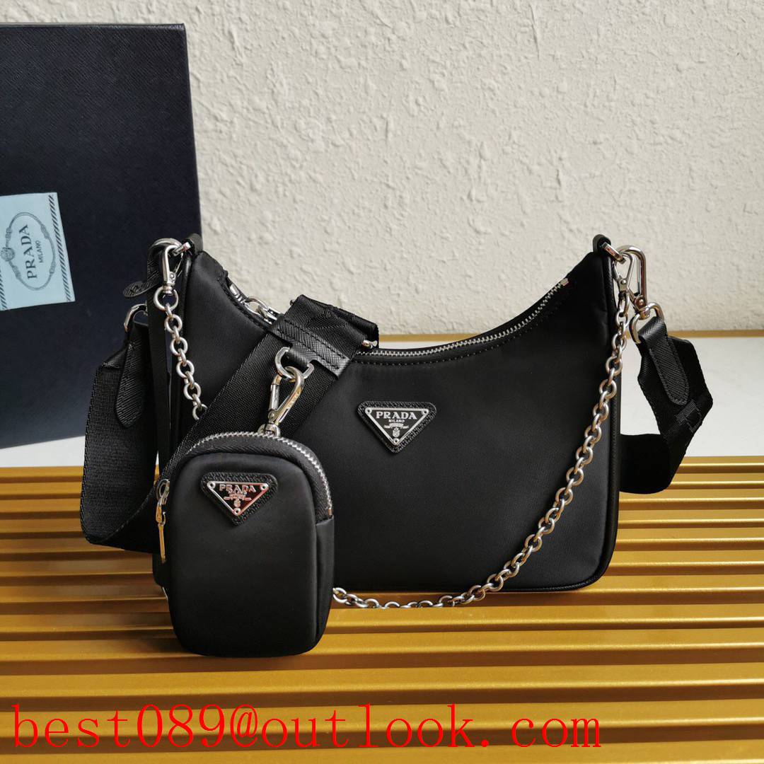 Prada black sliver medium shoulder crossbody lady handbag 3A copy