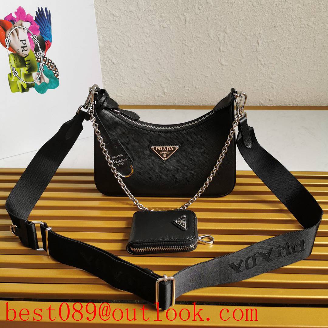 Prada black hobo medium leather shoulder chain crossobdy lady bag 3A copy
