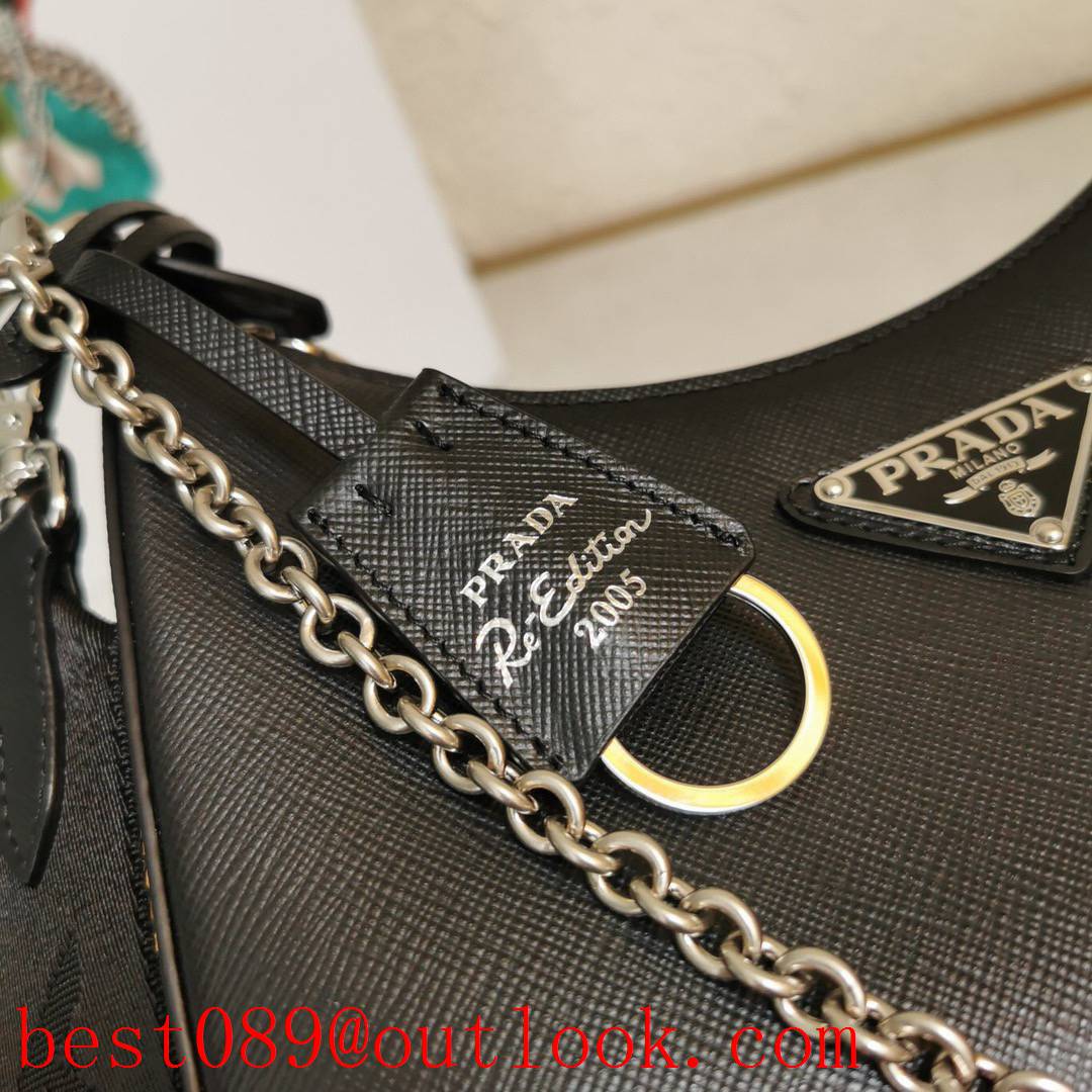 Prada black hobo medium leather shoulder chain crossobdy lady bag 3A copy