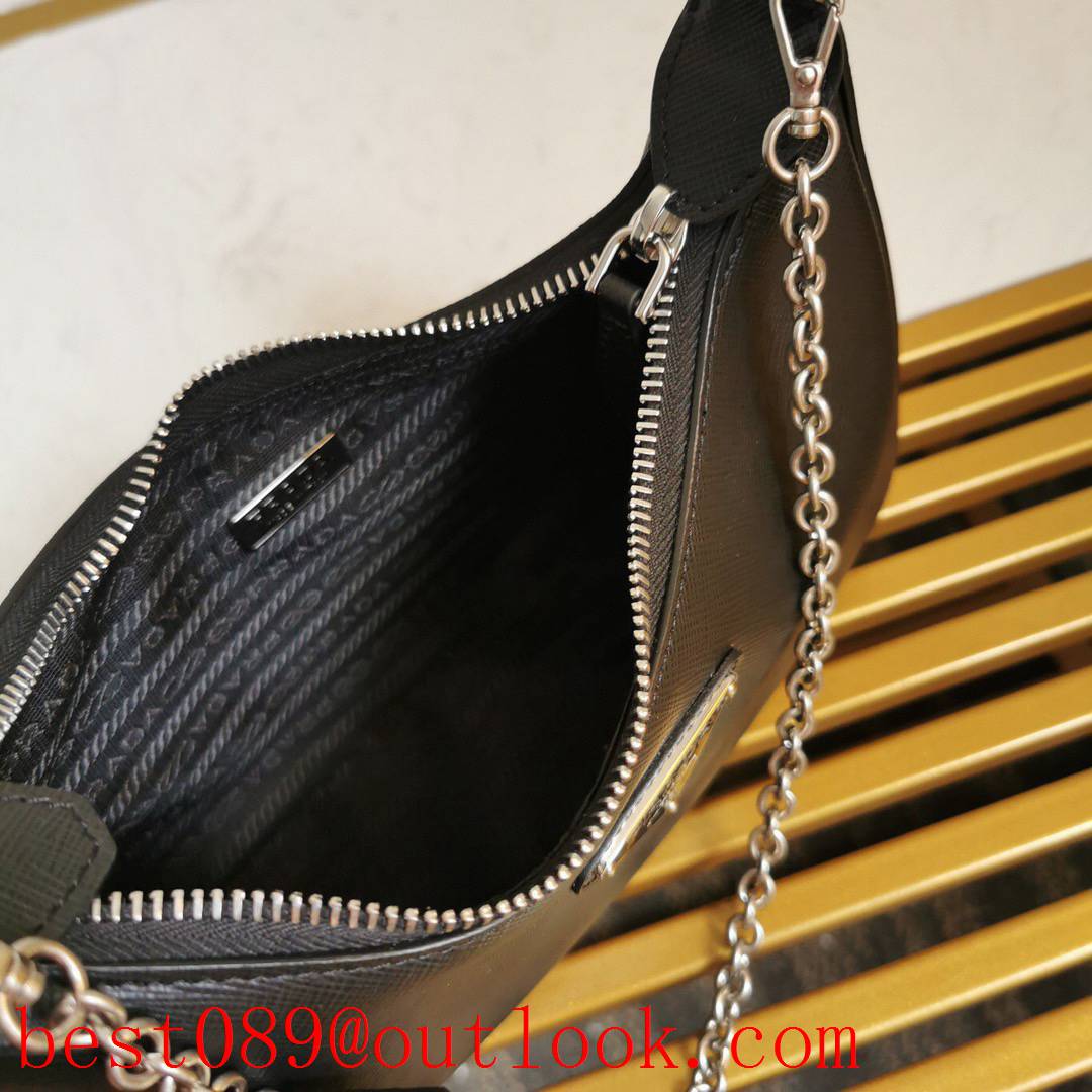 Prada black hobo medium leather shoulder chain crossobdy lady bag 3A copy