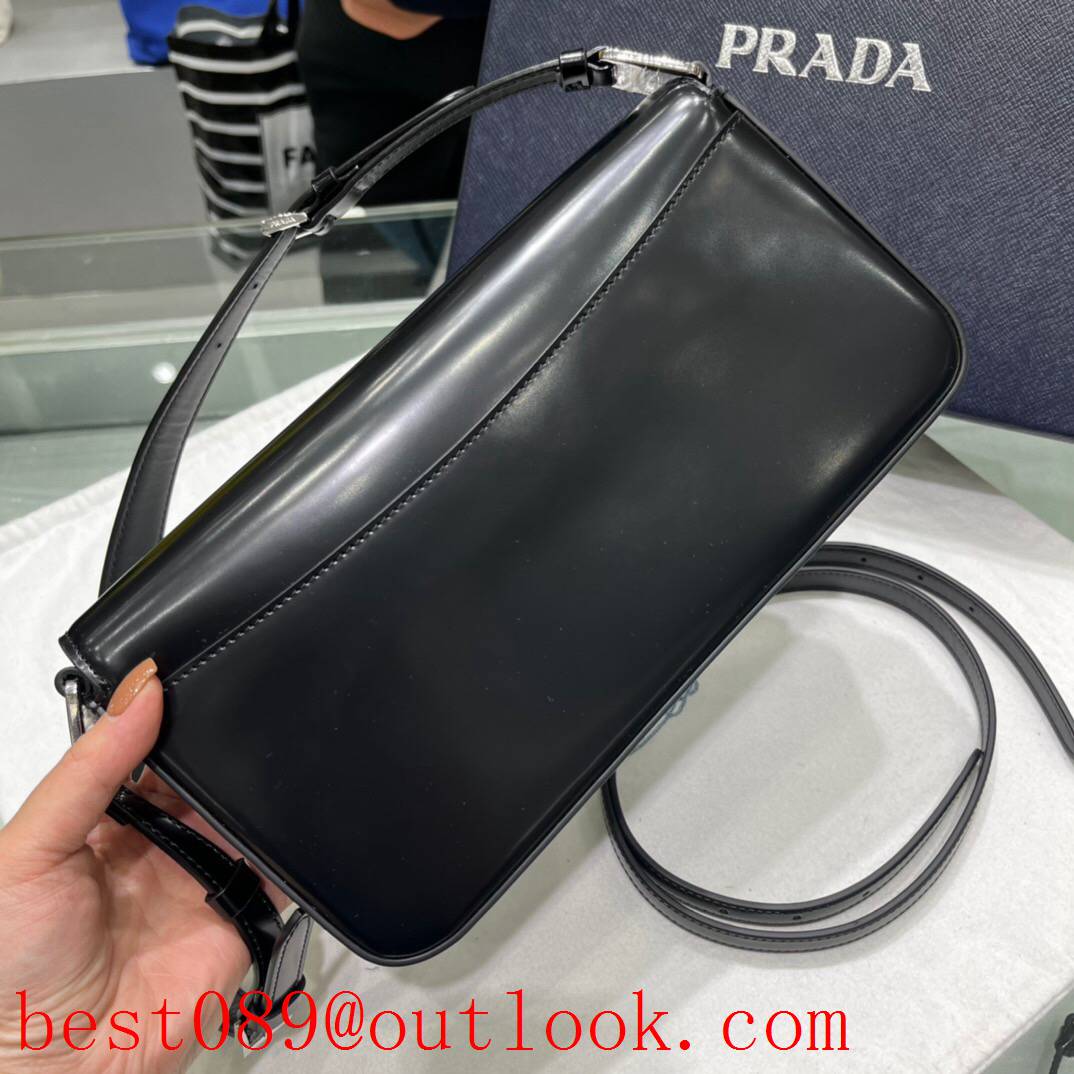 Prada black medium shopping leather underarm shoulder lady bag 3A copy