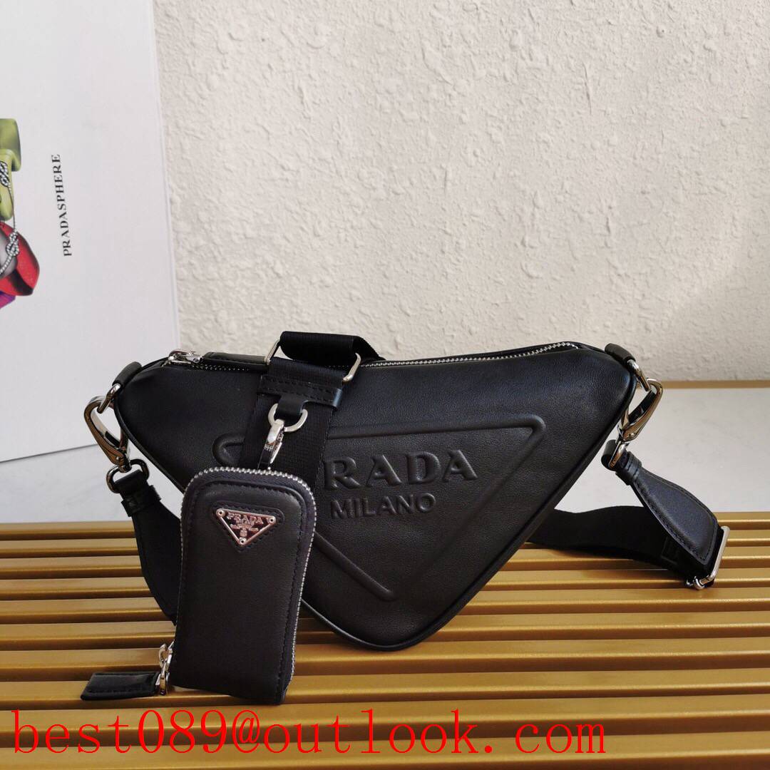 Prada medium black shoulder leather triangle bag 3A copy