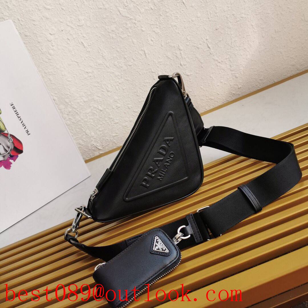 Prada medium black shoulder leather triangle bag 3A copy