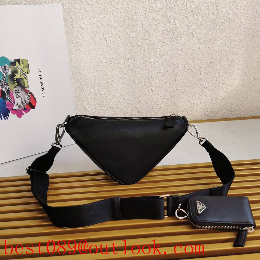 Prada medium black shoulder leather triangle bag 3A copy