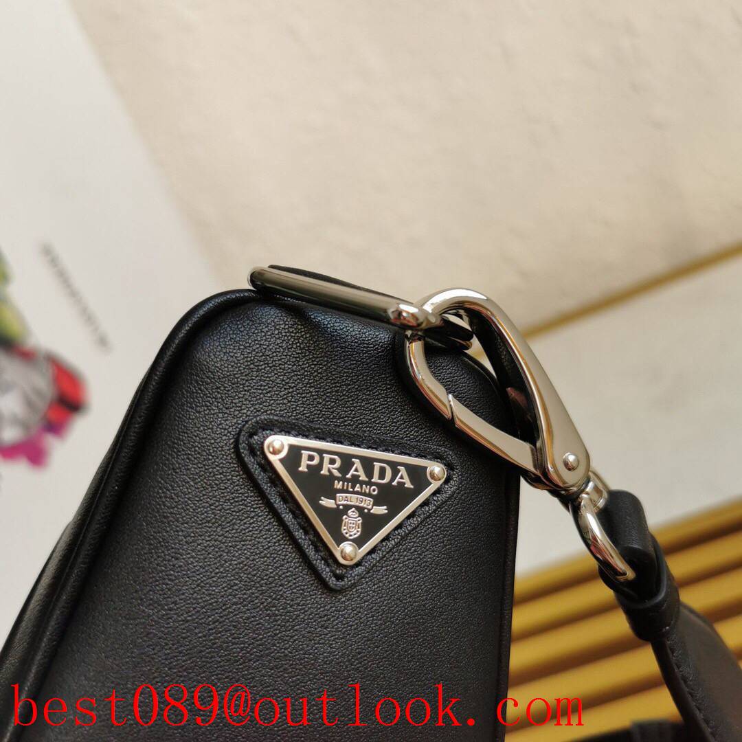 Prada medium black shoulder leather triangle bag 3A copy