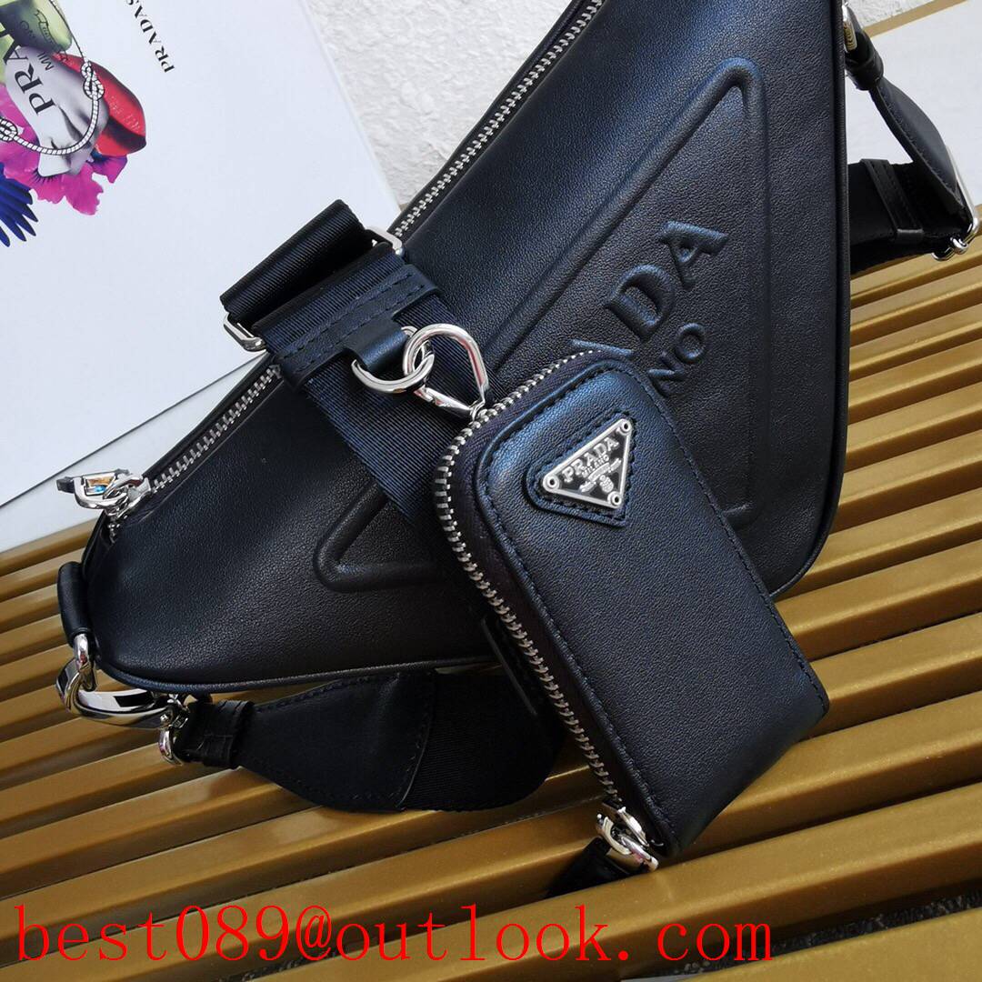 Prada medium black shoulder leather triangle bag 3A copy