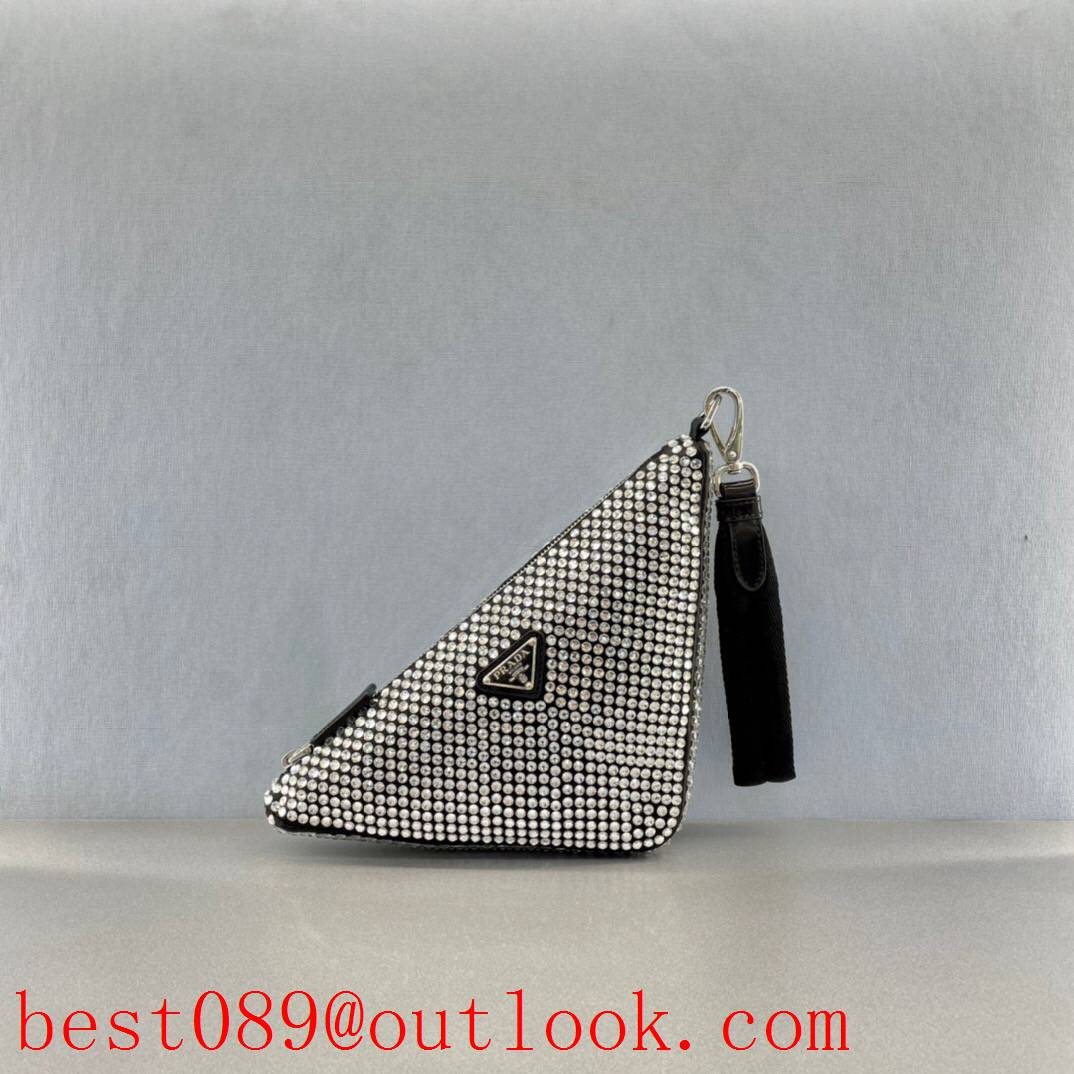 Prada Classic triangle diamonds darkgrey silk hot drill bag 3A copy