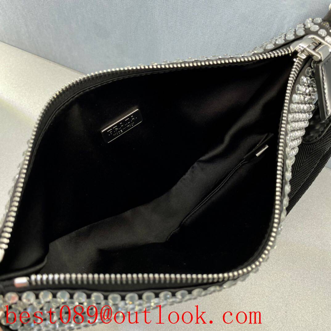 Prada Classic triangle diamonds darkgrey silk hot drill bag 3A copy