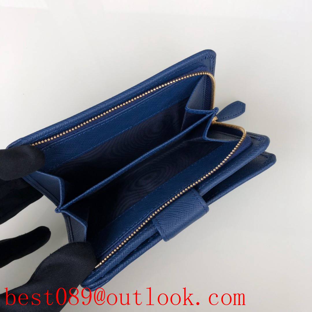 prada women 2 fold zipper wallet blue 1M1225 3A copy