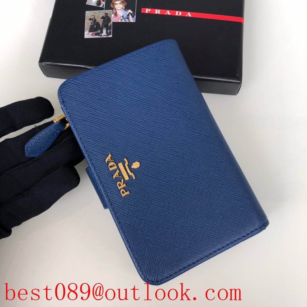prada women 2 fold zipper wallet blue 1M1225 3A copy