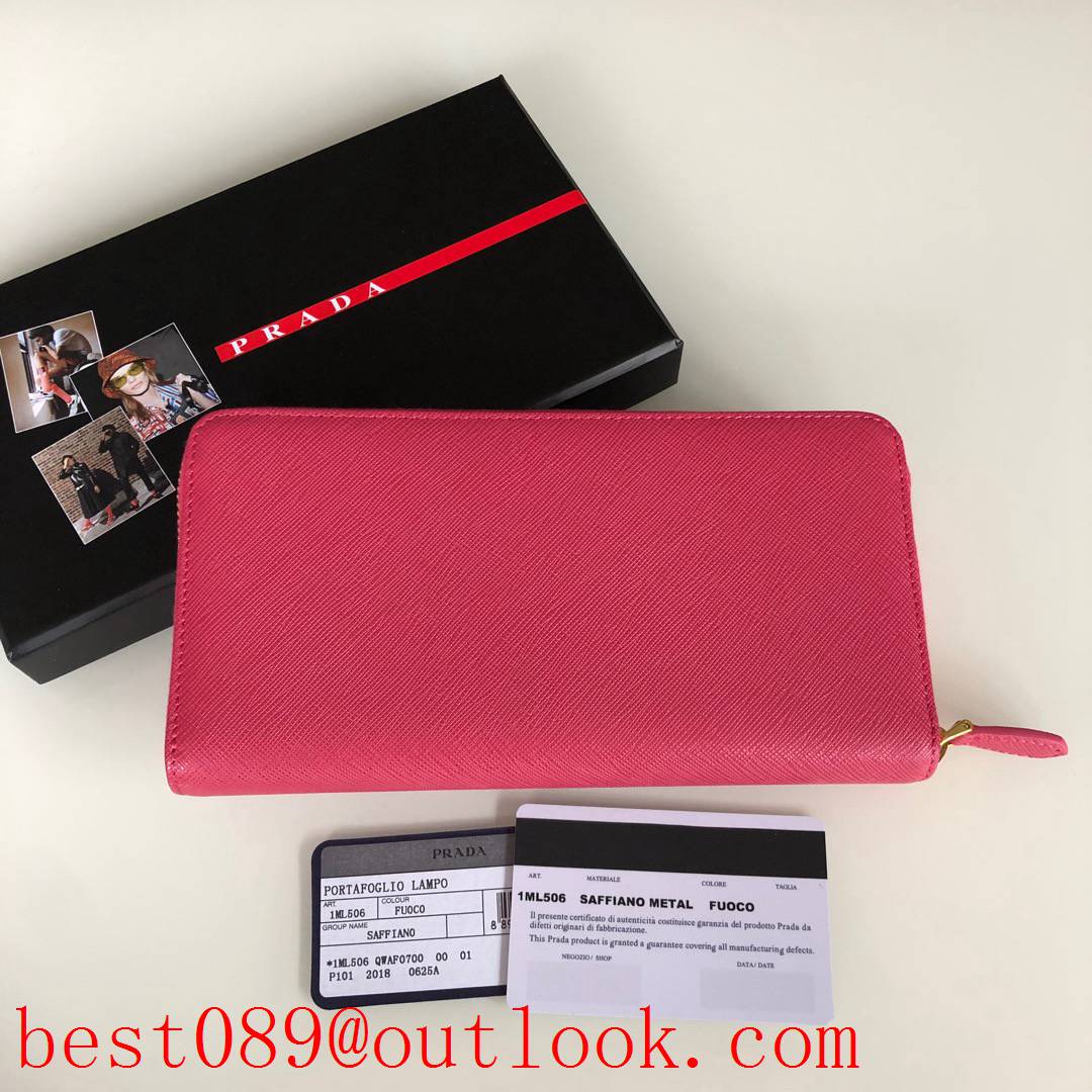 prada rose red long zipper wallet 1ML506 3A copy