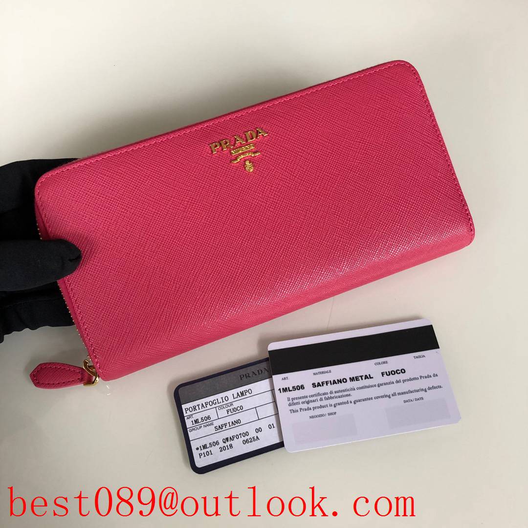 prada rose red long zipper wallet 1ML506 3A copy